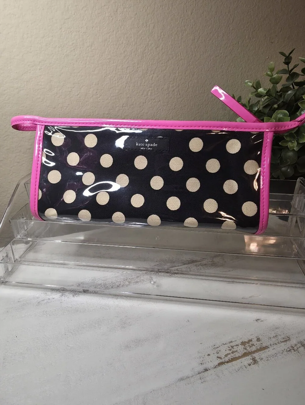 kate spade Clear Cosmetic Pouch with Bright Pink Trim